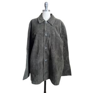 Britches Men’s Green Suede Leather Jacket L Button Front Oversized Coat